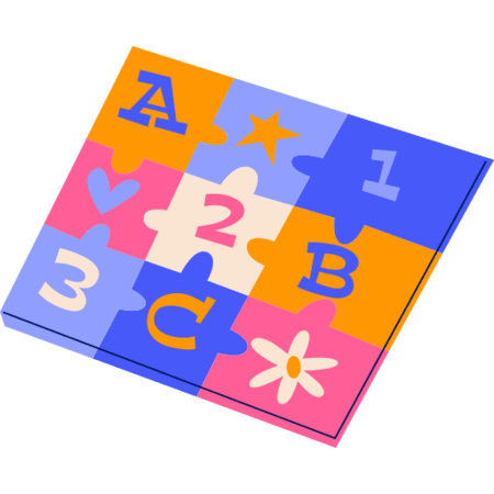 9 pièces de puzzles imbriquées avec des chiffres, des lettres et des symboles dessus